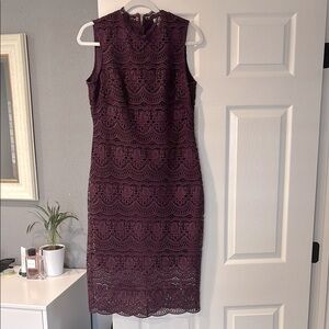Shoshanna Lace Midi Dress - Rich Burgundy
